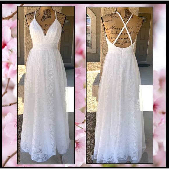 Lulus Dreamer Ivory Embroidered Tulle Maxi Dress Size S - Picture 6 of 11